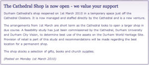 Durham: The Cathedral Shop is now open - we value your support